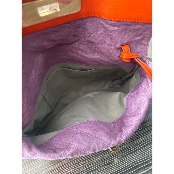 Marc Jacobs Quilted Purple & Orange Double Flap Foldover Clutch MSRP $1275+ - Picture 5 of 12
